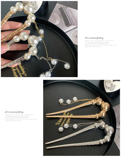 elegant classical geometric imitation pearl alloy plating hairpin