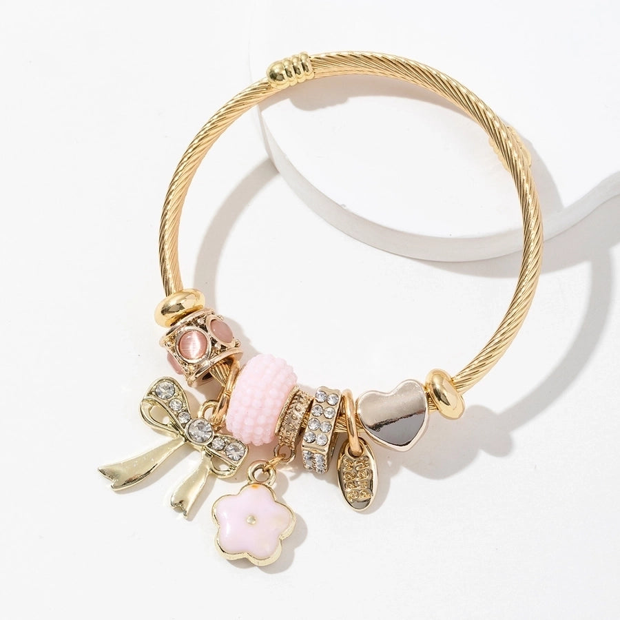 Elegant Lady Flower Bow Knot 304 Stainless Steel Alloy Artificial Crystal Bangle In Bulk