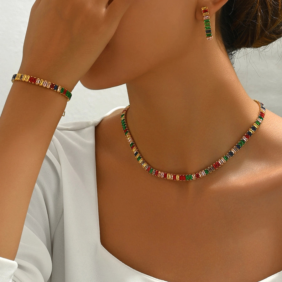 Copper 18K Gold Plated Inlay Geometric Zircon Copper Jewelry Sets