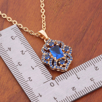 Copper Inlay Rhombus Zircon Pendant Necklace