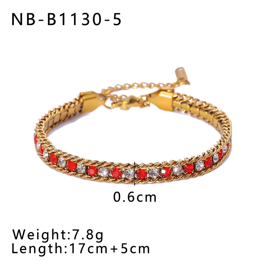 IG Style Geometric 304 Stainless Steel 18K Gold Plated Zircon Tennis Chain Bracelets In Bulk
