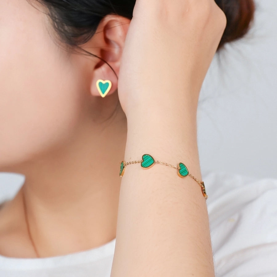 Cute Heart Shape 304 Stainless Steel 18K Gold Plated Acrylic cable chain Bracelets In Bulk