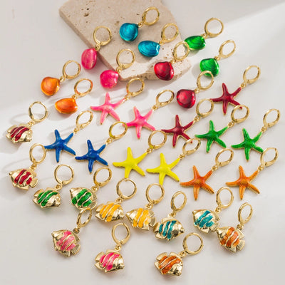 1 Pair Elegant Vacation Starfish Shell Copper 18K Gold Plated Drop Earrings