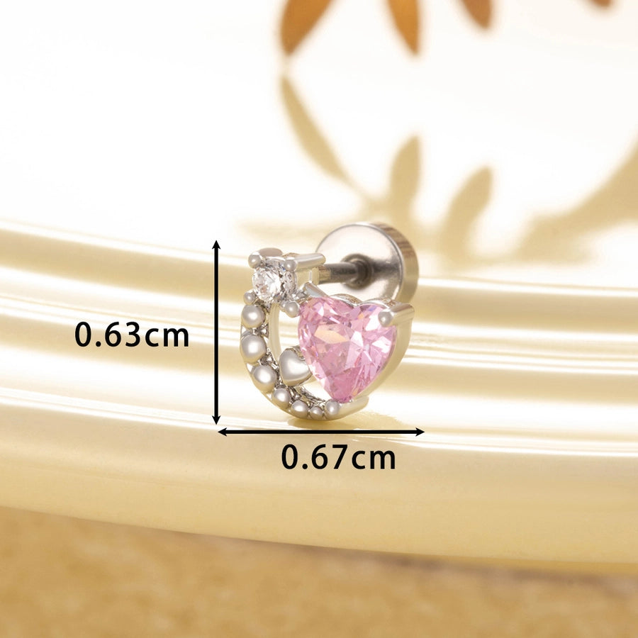 1 Piece Casual Korean Style Heart Shape Flower Copper Zircon Ear Studs