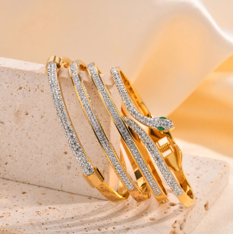 Classic Style Solid Color 304 Stainless Steel 18K Gold Plated Bangle In Bulk