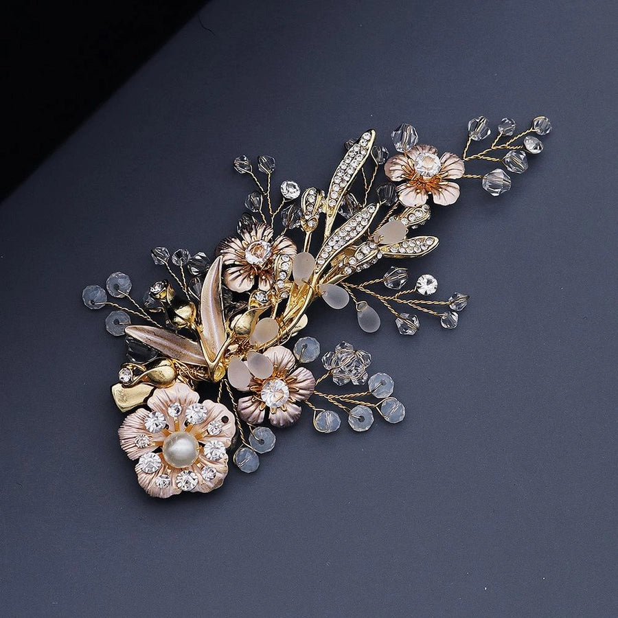 frosted crystal pearl edge clip vintage court wind golden flower hair clip bride hairpin