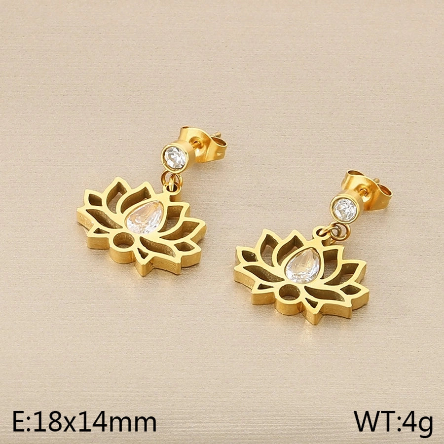 1 Pair Vintage Style Flower Hollow Out Inlay 304 Stainless Steel Zircon 18K Gold Plated Ear Studs