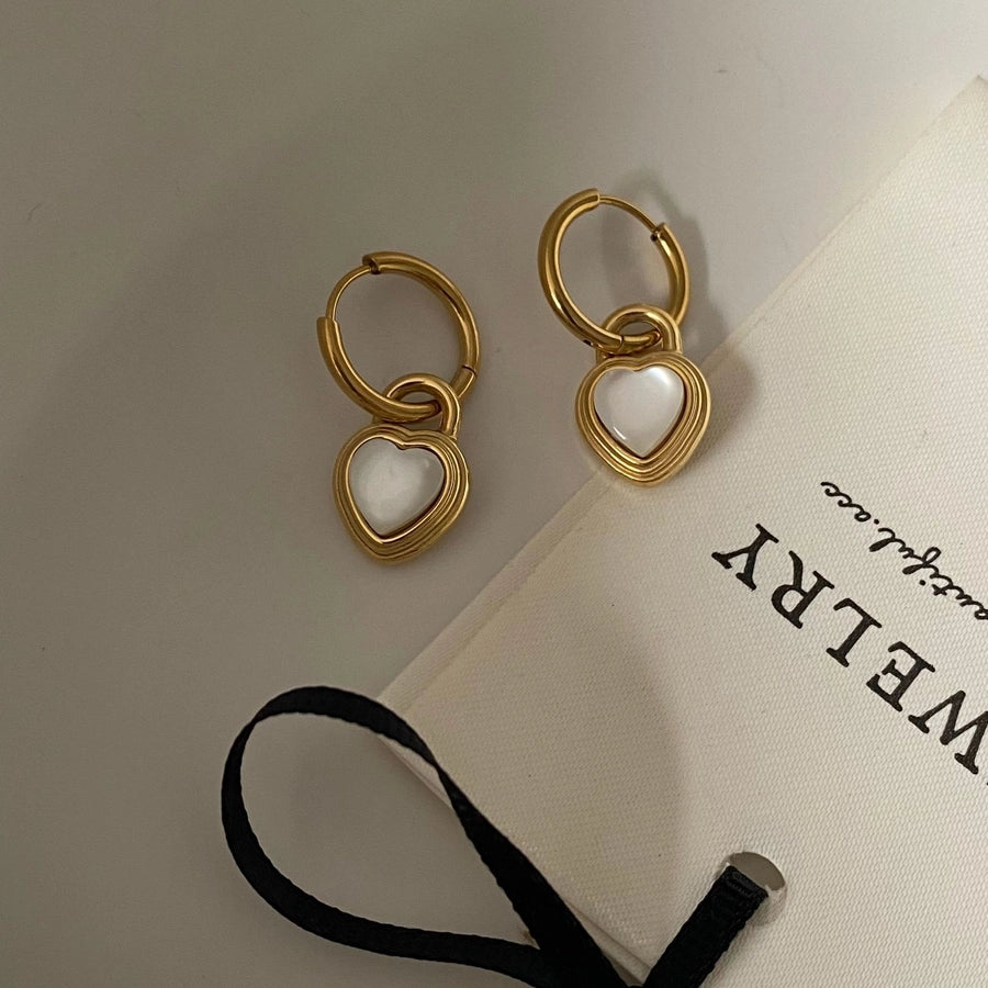 Jewelry Elegant Heart Shape Titanium Steel Opal Inlay Jewelry Set