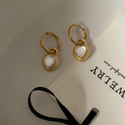 Jewelry Elegant Heart Shape Titanium Steel Opal Inlay Jewelry Set