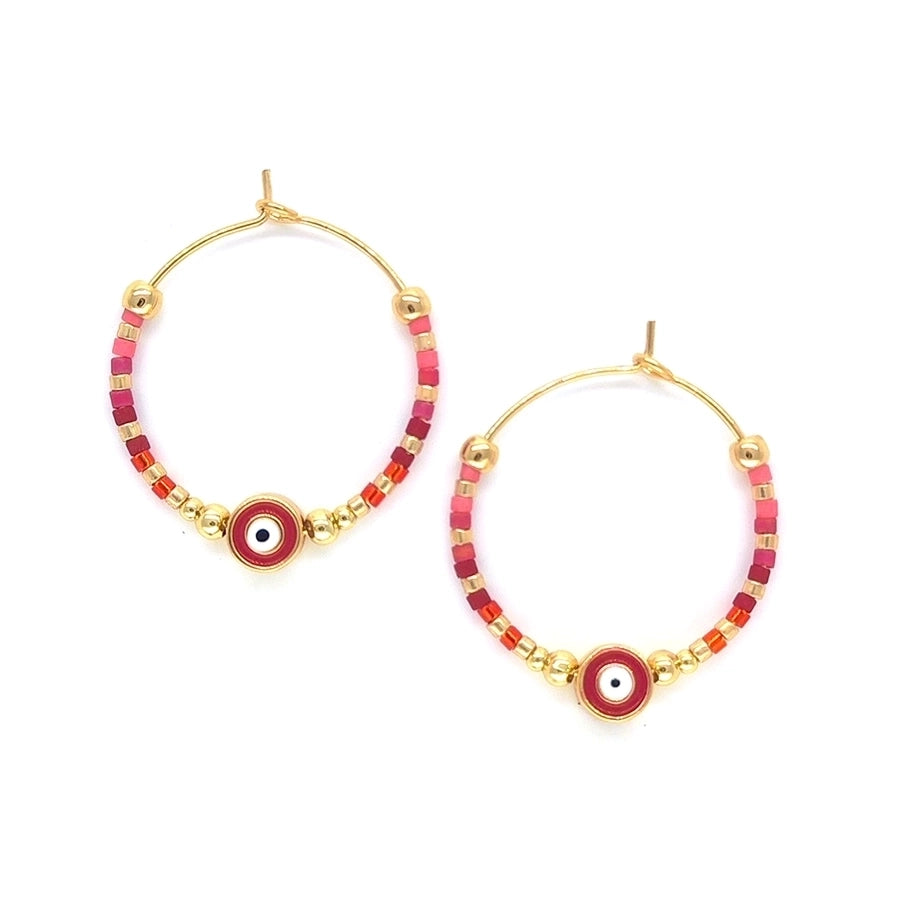 1 Pair IG Style Devil's Eye Beaded Copper Earrings