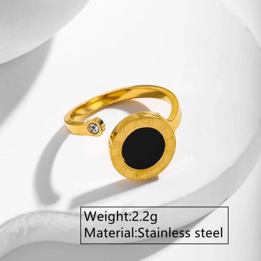 Jewelry Simple Style Roman Style Commute Roman Numeral 304 Stainless Steel Acrylic Artificial Rhinestones 18K Gold Plated Plating Open Rings