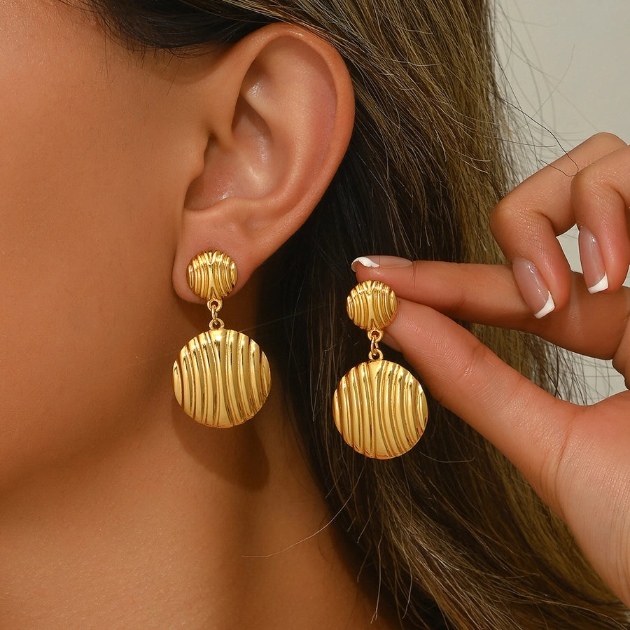1 Pair Simple Style Classic Style Streetwear Round 304 Stainless Steel Imitation Gold  Drop Earrings