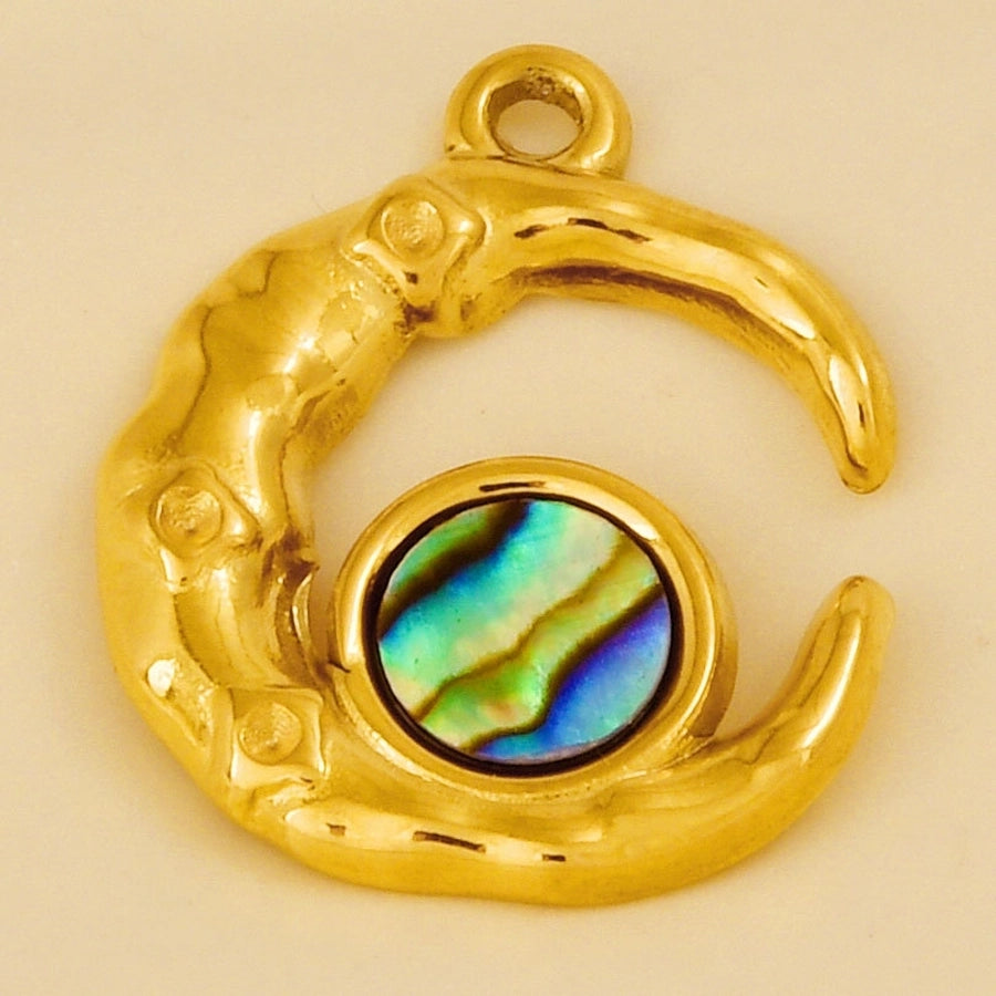 Jewelry Vintage Style Classic Style Moon 304 Stainless Steel Shell Abalone Shell 18K Gold Plated Irregular Plating Pendant Necklace