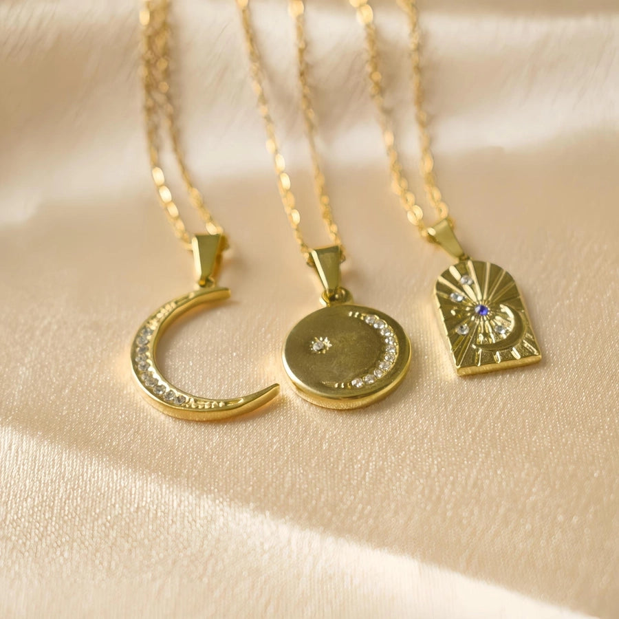 Jewelry Casual Simple Style Geometric Moon 304 Stainless Steel Rhinestones Plating Pendant Necklace