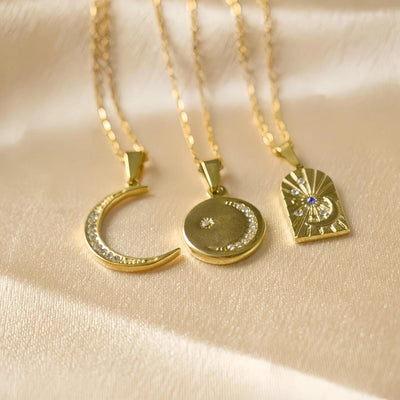 Jewelry Casual Simple Style Geometric Moon 304 Stainless Steel Rhinestones Plating Pendant Necklace