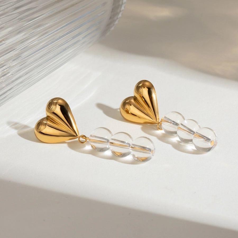 1 Pair Classic Style Heart Shape 304 Stainless Steel Drop Earrings