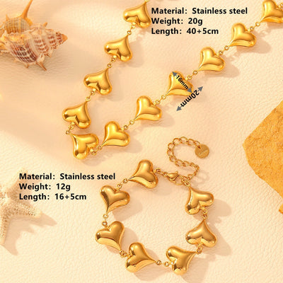Stainless Steel Multiple Peach Heart Necklace Bracelet Affordable Luxury Fashion High-Grade Heart Hollow Titanium Steel No Fading Necklace Bracelet Jewellery Suit