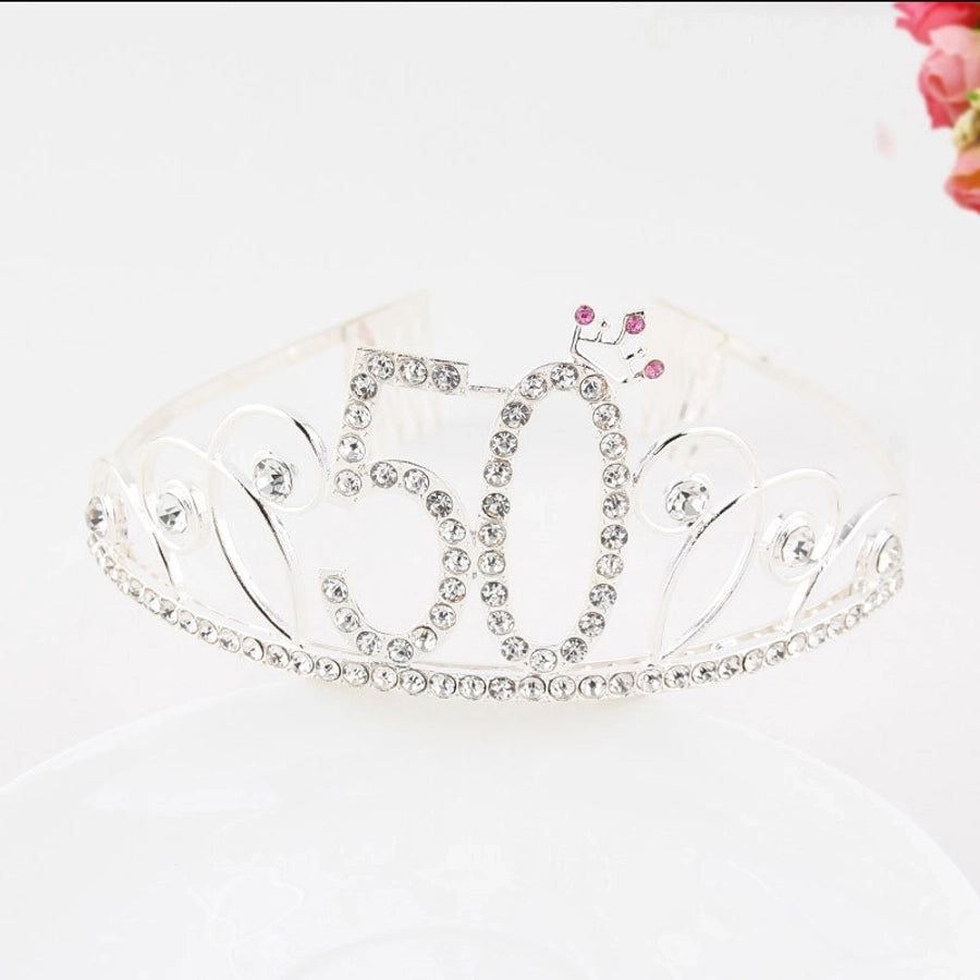 New Birthday Crown  60 Digital Birthday Headband Bridal Banquet Rhinestone Hair Accessories Alloy Headband Women