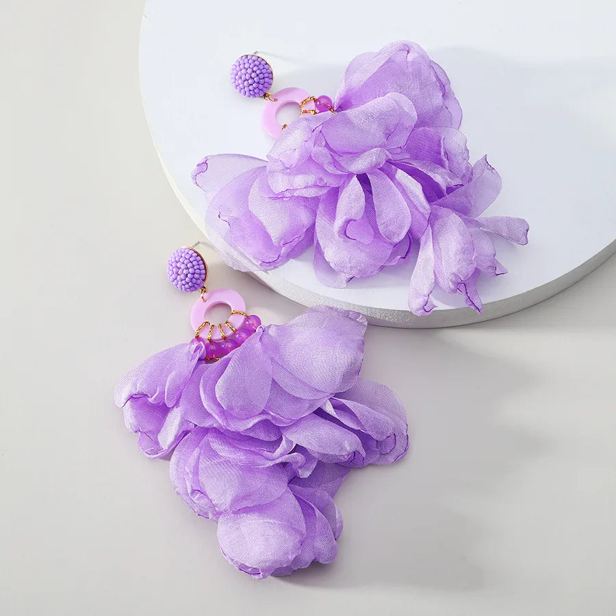 1 pair elegant vacation petal beaded handmade beaded cloth lace drop earrings