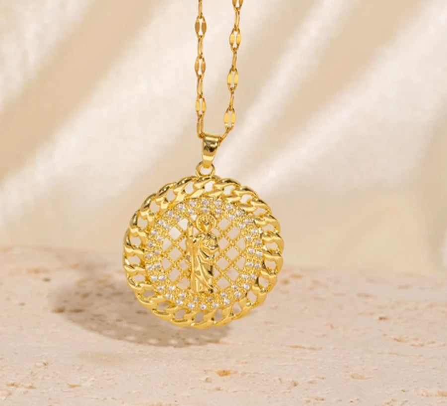 Copper Plating Geometric Virgin Mary Pendant Necklace