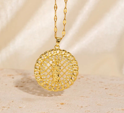 Copper Plating Geometric Virgin Mary Pendant Necklace