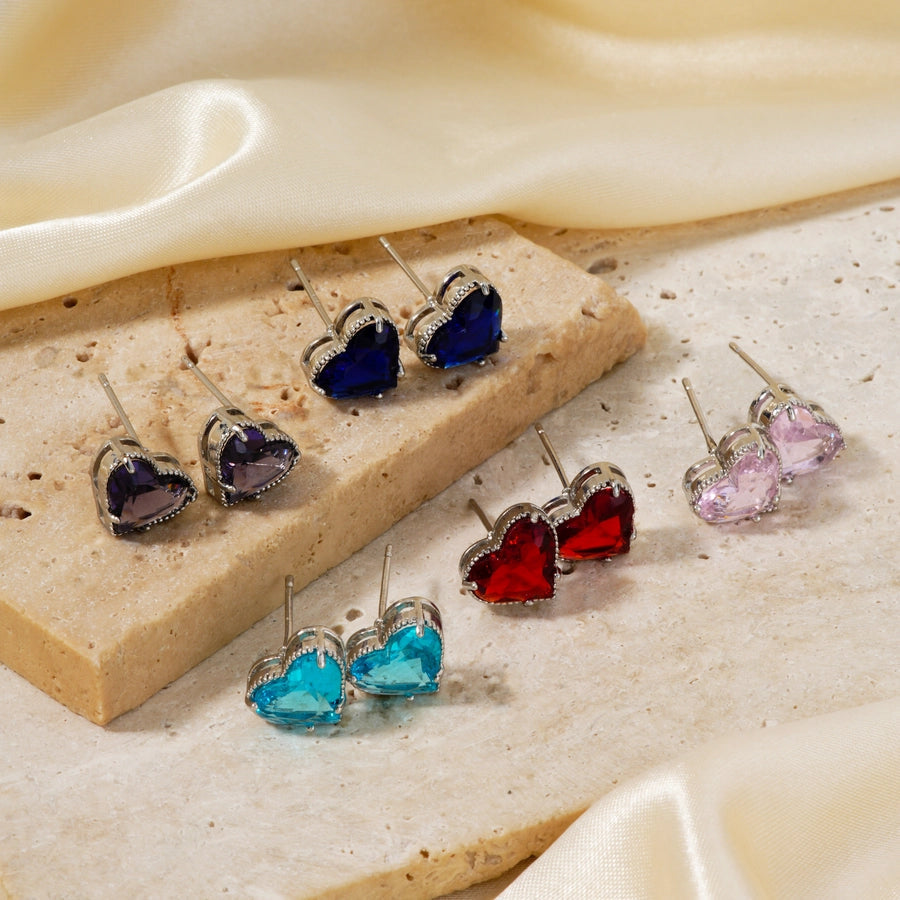 Copper Rhodium Plated Inlay Heart Shape Glass Jewelry Set