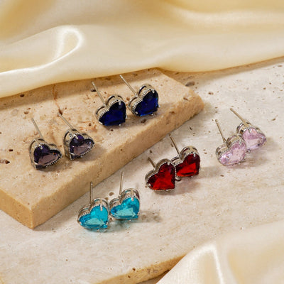 Copper Rhodium Plated Inlay Heart Shape Glass Jewelry Set