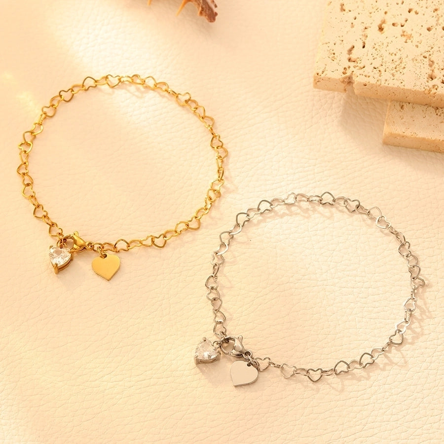 Elegant Heart Shape Titanium Steel 18K Gold Plated Rhinestones cable chain Bracelets In Bulk