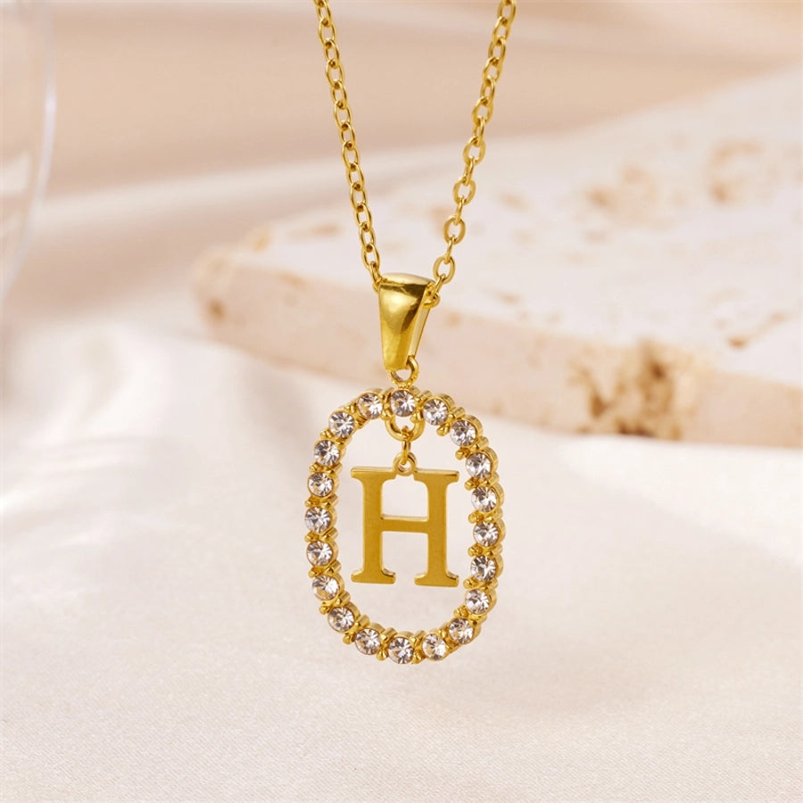 Jewelry Sweet Simple Style Artistic Letter 304 Stainless Steel Artificial Diamond Inlay Pendant Necklace