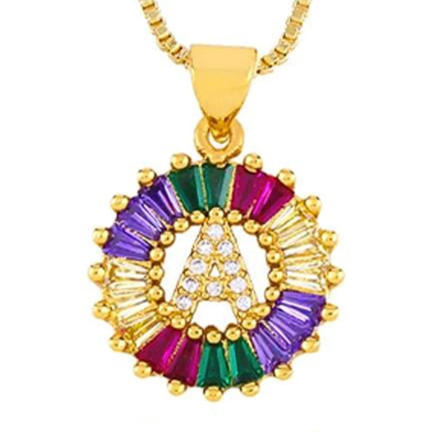 Copper 18K Gold Plated Plating Inlay Letter Zircon Pendant Necklace