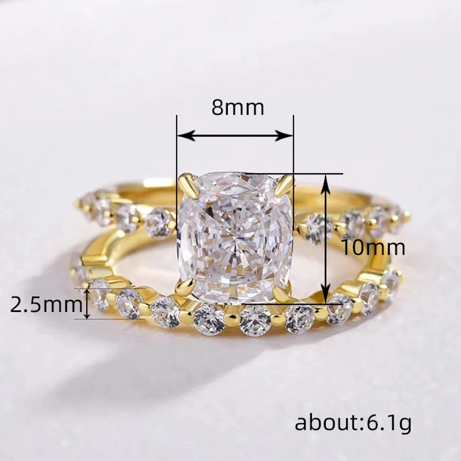 Copper Inlay Geometric Zircon Rings