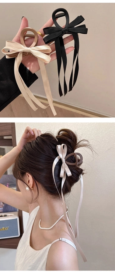 Exquisite ballet style grab clip ribbon bow hairpin female back head elegant elegant shark clip