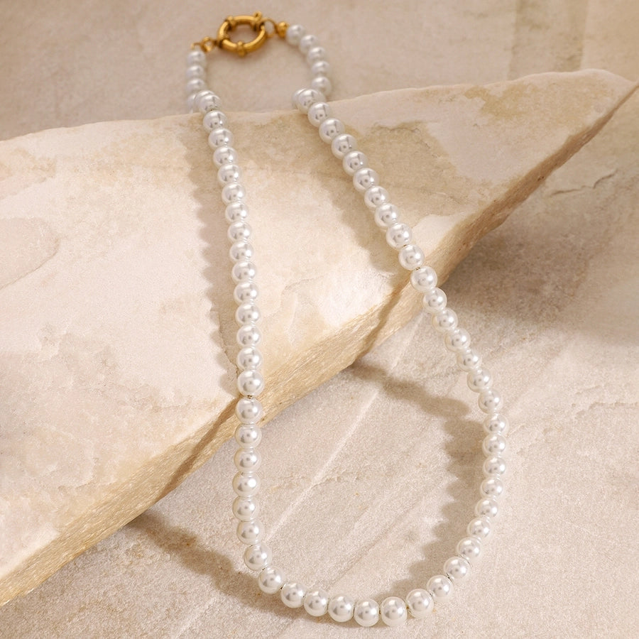 Jewelry Simple Style Classic Style Round 304 Stainless Steel Glass Pearl Beaded Necklace