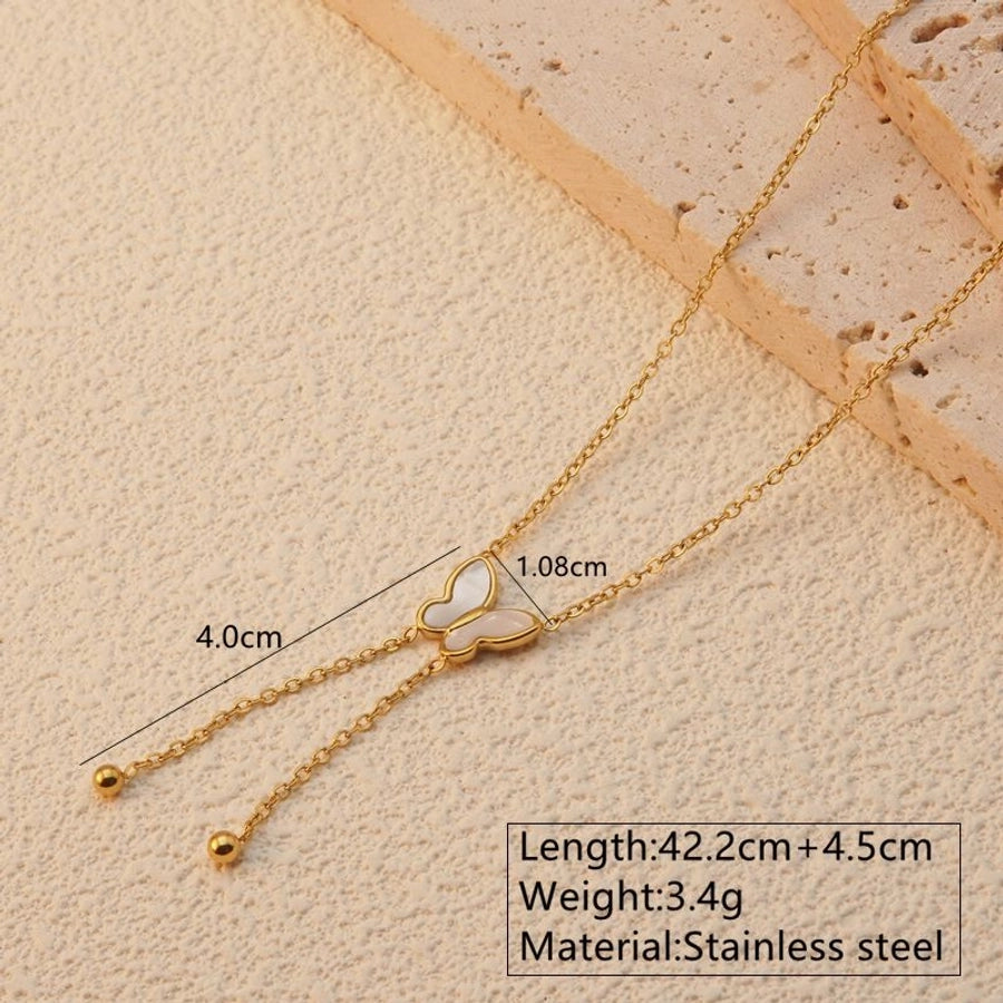 Jewelry Sweet Simple Style Butterfly 304 Stainless Steel Acrylic Shell 18K Gold Plated Plating Butterfly Pendant Necklace