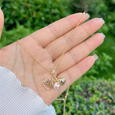 Copper 18K Gold Plated Inlay Sunflower Heart Shape Airplane Zircon Pendant Necklace