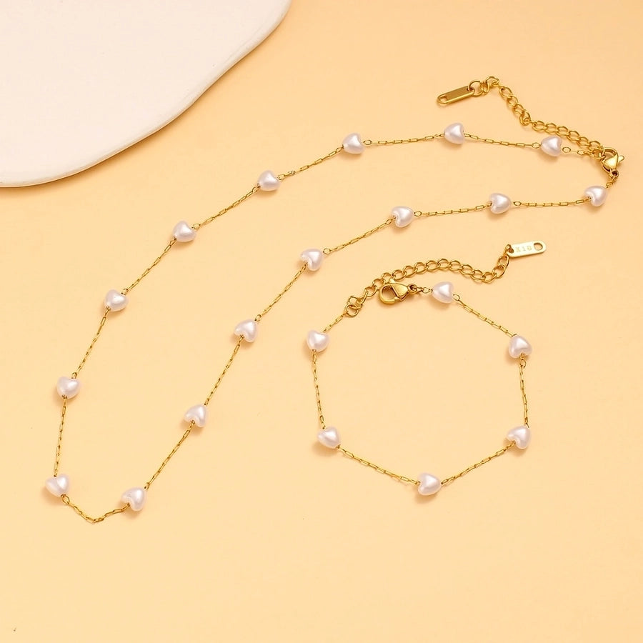 Jewelry Vacation Simple Style Heart Shape 304 Stainless Steel 18K Gold Plated Bracelets Necklace