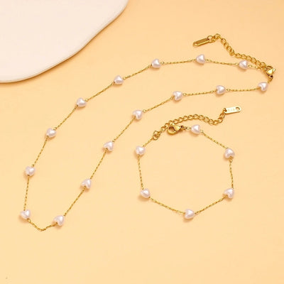 Jewelry Vacation Simple Style Heart Shape 304 Stainless Steel 18K Gold Plated Bracelets Necklace