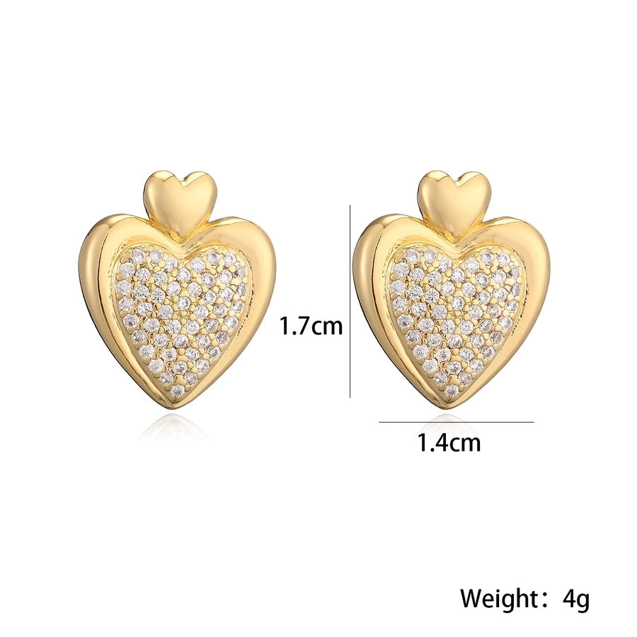 1 Pair Retro Simple Style Commute Heart Shape Plating Inlay Copper Zircon Ear Studs