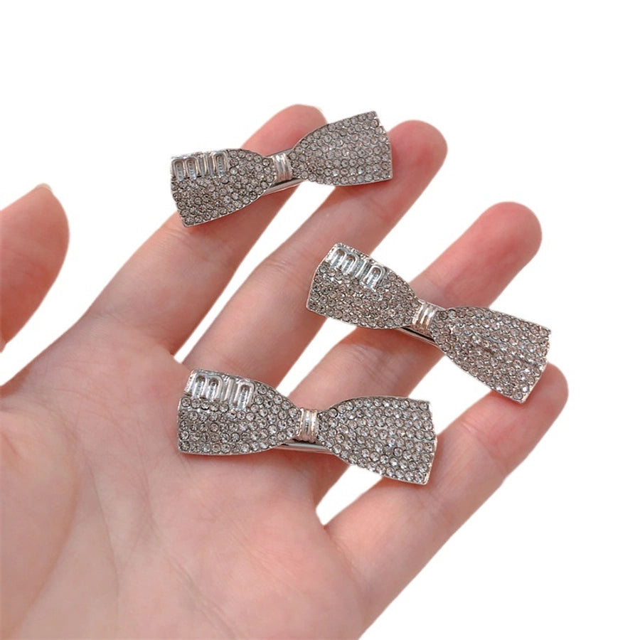 simple style bow knot alloy inlay zircon hair clip