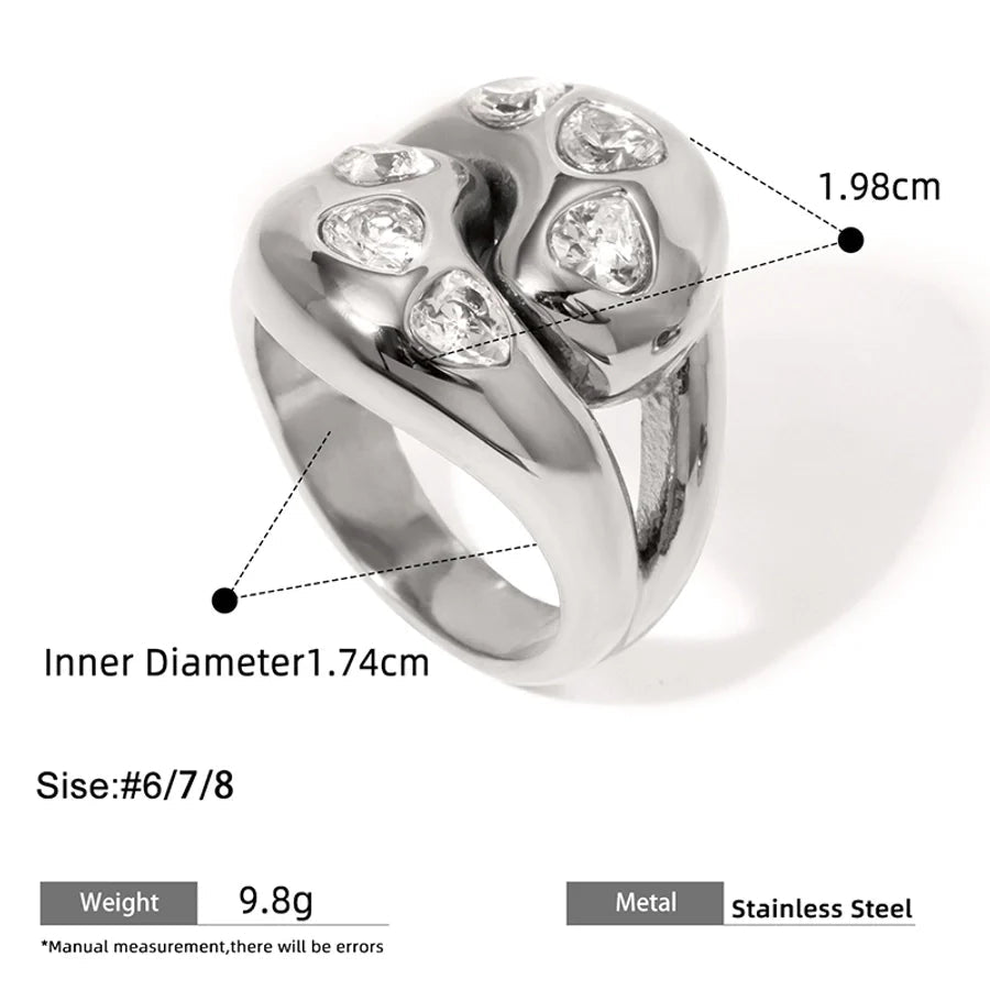 Jewelry Elegant Irregular Heart Shape 304 Stainless Steel Zircon Criss Cross Inlay Rings