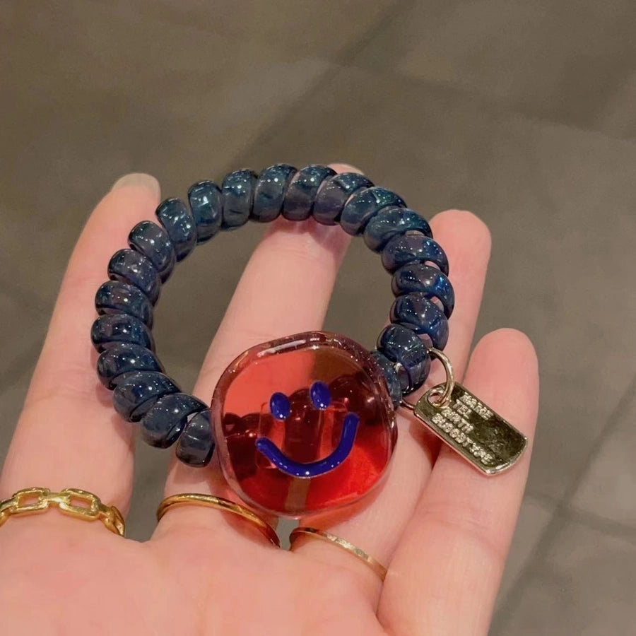 Korean New Acetic Acid Jelly Square Smile Phone Line Hair Ring Dopamine Girl Hair Rope Women