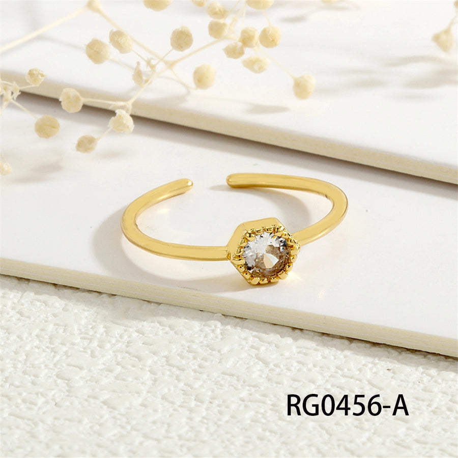 Copper Inlay Geometric Solid Color Zircon Open Rings