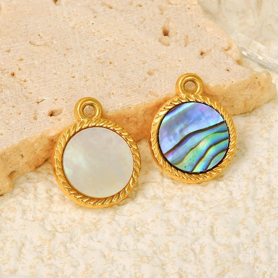 Jewelry Vintage Style Classic Style Round 304 Stainless Steel Shell Abalone Shell 18K Gold Plated Irregular Plating Charms Pendant Necklace