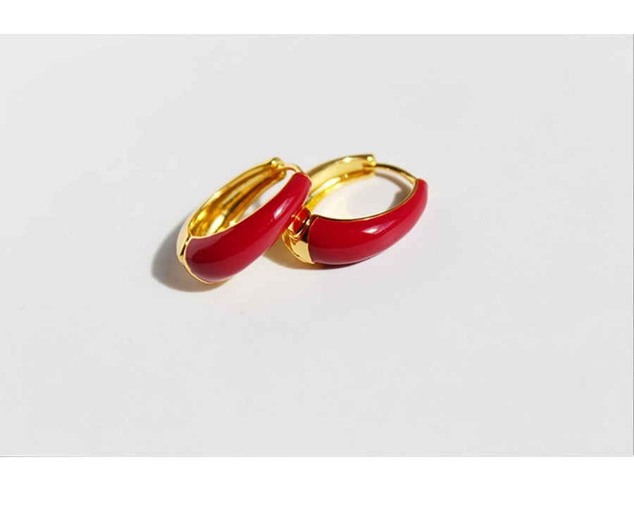 1 Pair Simple Style Circle Enamel Brass 24K Gold Plated Earrings
