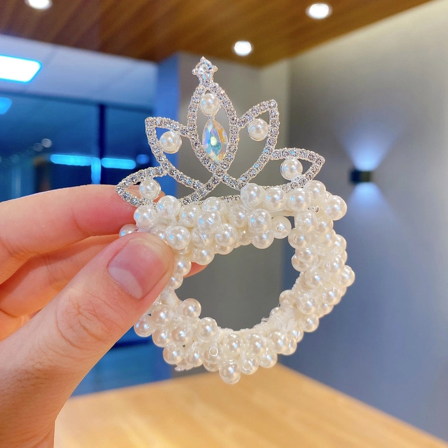 Children's Princess Crown Hair Accessories Pearl Ball Hair Loop Hair Rope Little Girl Hair  Pearl Crown