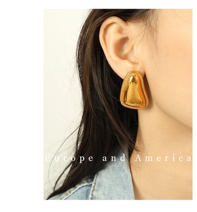 1 Pair IG Style Retro French Style Geometric Polishing Plating 304 Stainless Steel 18K Gold Plated Ear Studs