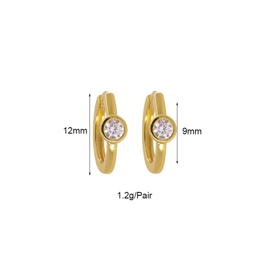 1 Pair Elegant Retro Luxurious Geometric Copper Zircon 24K Gold Plated Hoop Earrings Ear Studs