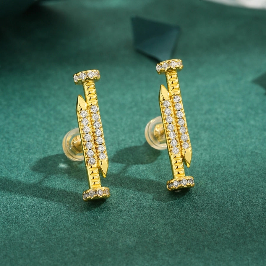 1 Pair Casual Geometric Copper Zircon 18K Gold Plated Ear Studs