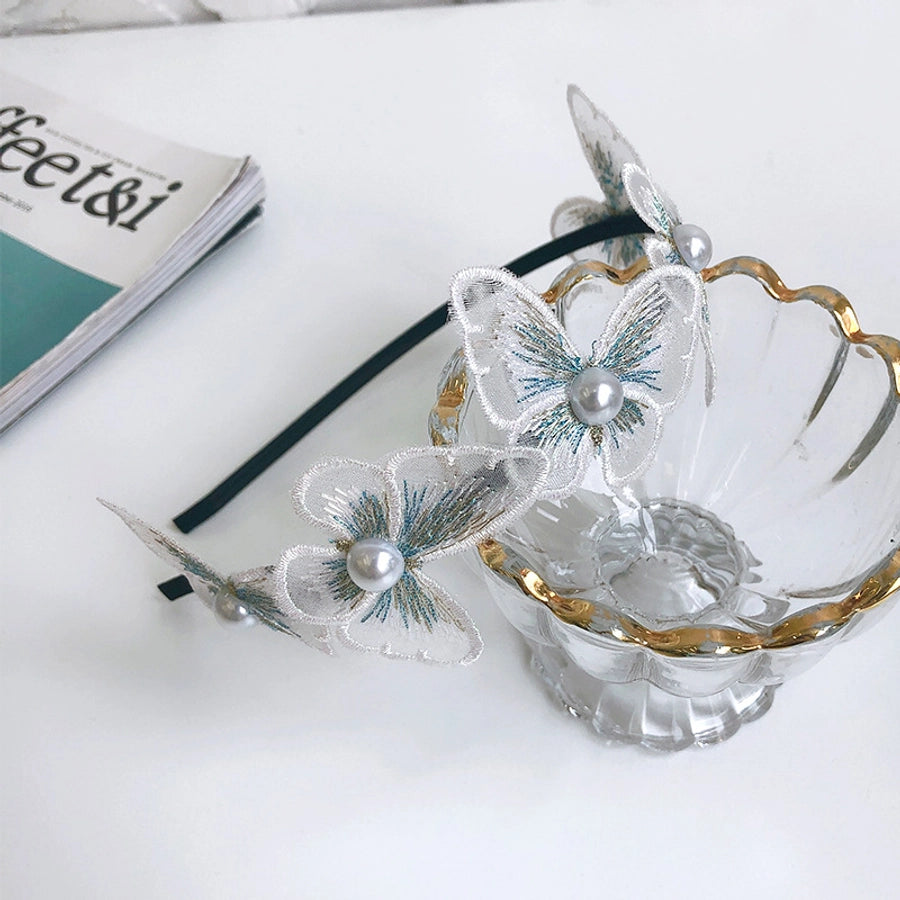 fashion butterfly alloy lace inlay artificial pearls hair band 1 piece