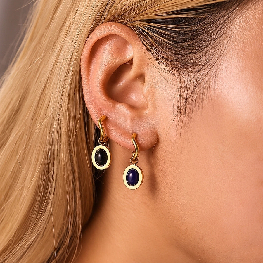 1 Pair Elegant Vacation Geometric Inlay 304 Stainless Steel Agate 18K Gold Plated Drop Earrings